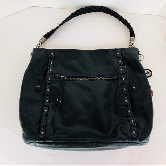 The Sak Black Leather Purse Silver Studs Hobo - Picture 1 of 8